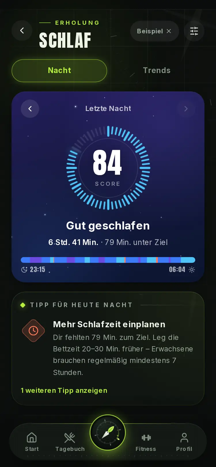 Schlaf-Score 69 mit Schlafphasen